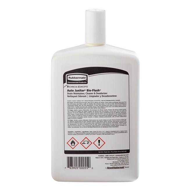 Auto Janitor® BioFlush®  formula is enzyme-based to help prevent scale build-up in drain pipes