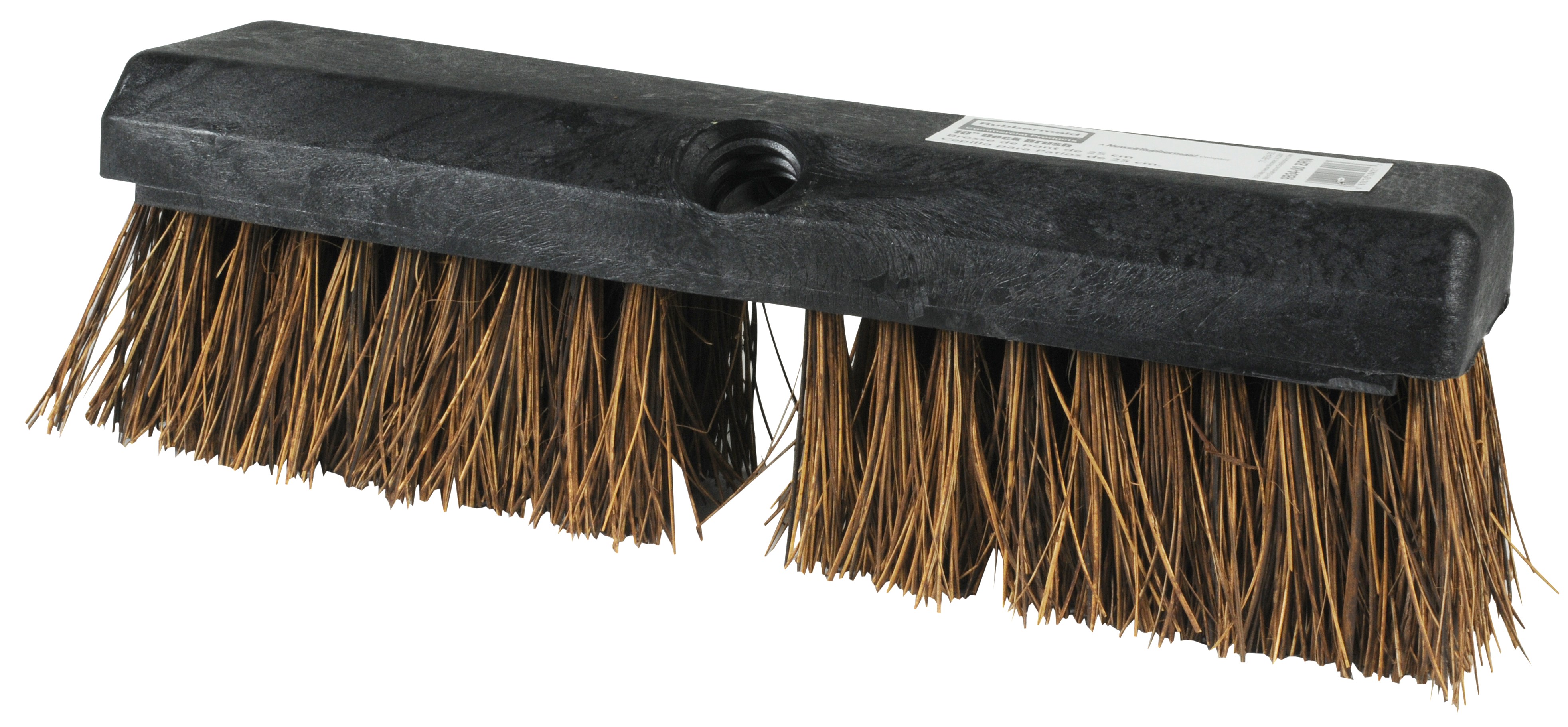 Deck Brush FG9B3400BRN is a high quality deck brush. Plastic block resists splitting and delaminating. Flagged synthetic fibers with palmyra fill help avoid scratching. Long-lasting, stain-resistant polypropylene bristles.