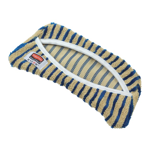 The Rubbermaid Commercial HYGEN™ Microfibre Flexi-Frame Scrubbing Cover cleans stubborn dirt and soap scum on tub and tile surfaces.