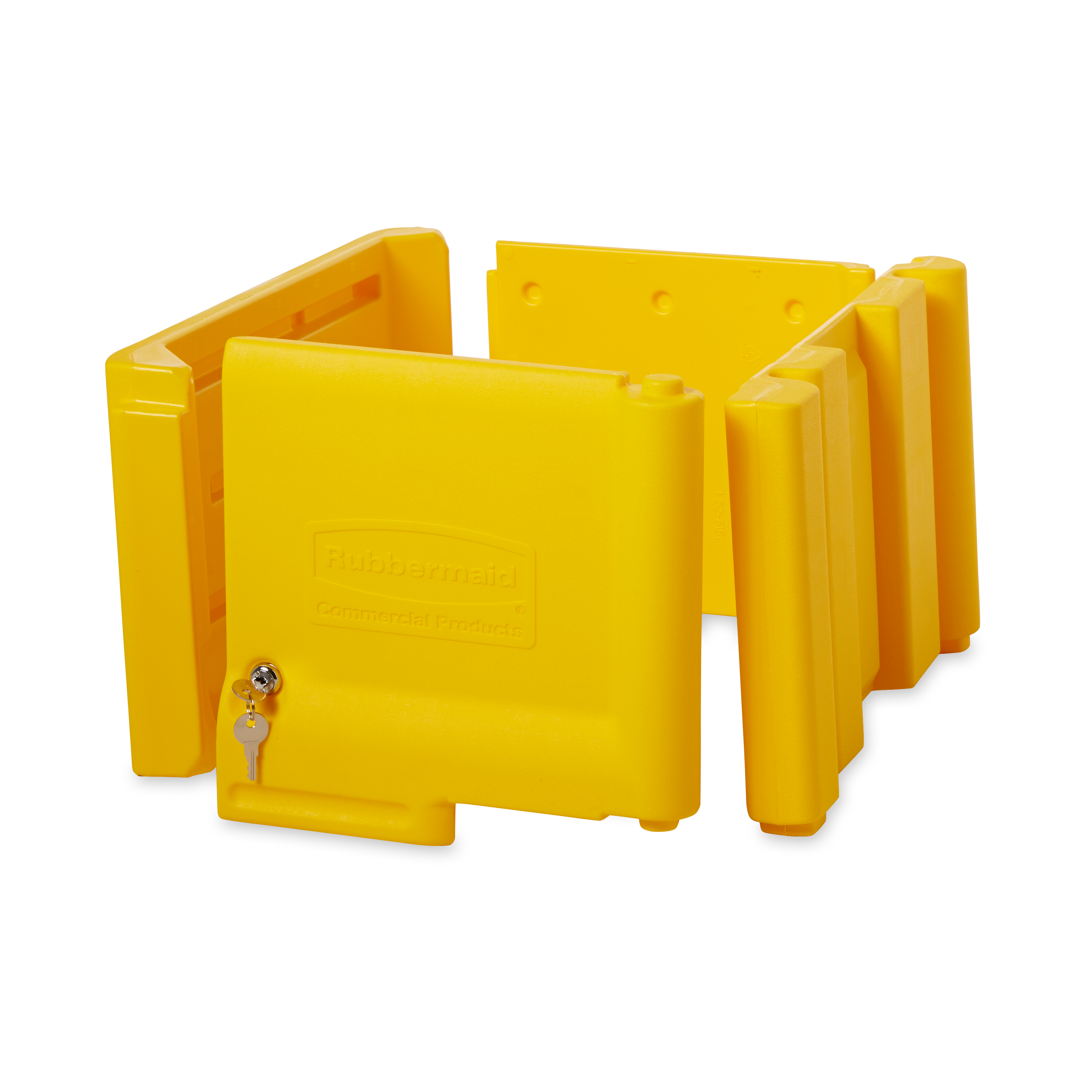 The Rubbermaid Commercial Locking Janitorial Cleaning Cart Cabinet collects waste and transports tools for efficient cleaning.