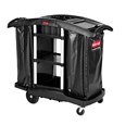 The Rubbermaid Commercial Executive Janitorial Cleaning Cart with two 34-gallon High-Capacity Vinyl Bags, 30-qt. bins, and 10-qt. caddies provides multi-stream collection and discreet organization.