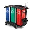 The Rubbermaid Commercial Janitorial Cleaning Cart with triple waste capacity provides location for three 34-gallon High-Capacity Vinyl Bags provides multi-stream sortation.