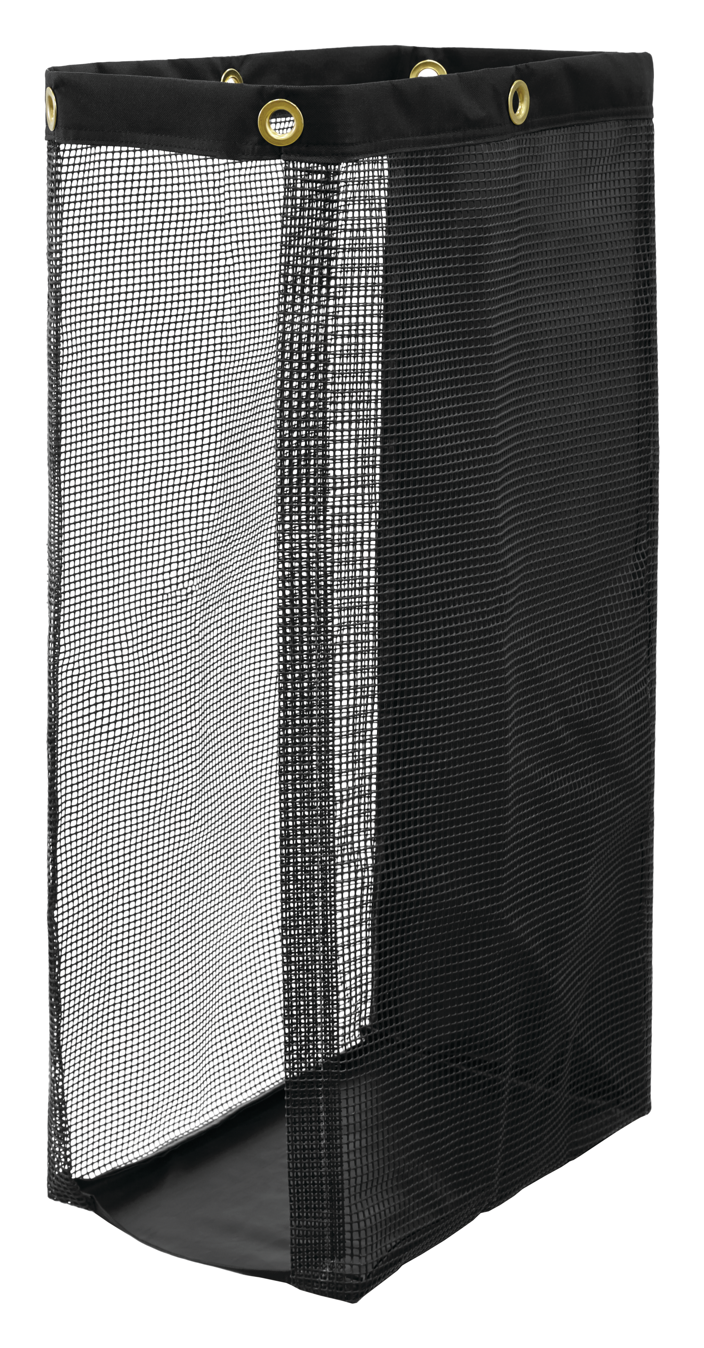 The Rubbermaid Commercial Side-Load Mesh Linen bag for housekeeping carts increases capacity for clean linens without the need for a larger cart.