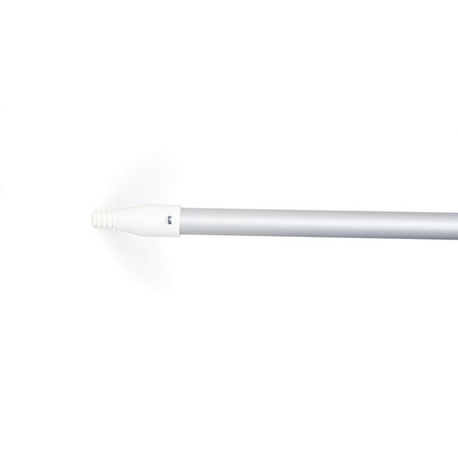 The Rubbermaid Commercial Angle Broom has a threaded aluminum handle end to securely attach to a variety of broom heads.