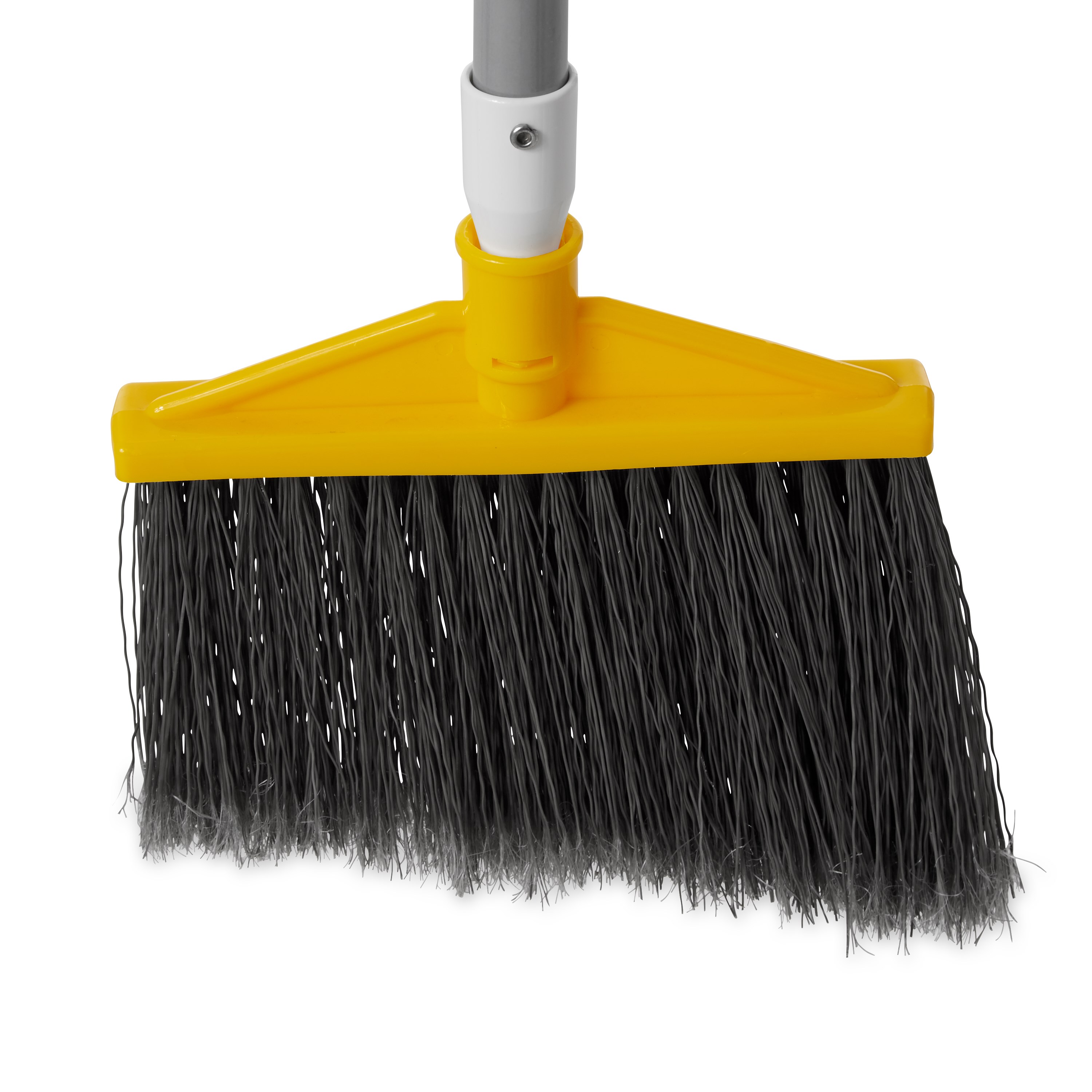 The Angled Broom with Polyethylene Bristles and Aluminum Handle has sturdy bristles that are cut and shaped to make sweeping easier. Polypropylene bristles are both stain-resistant and designed for durability.