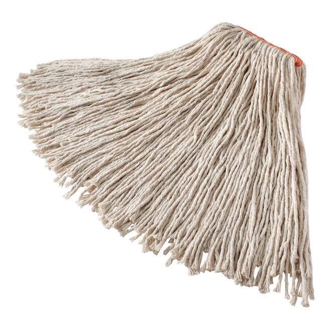 Cut-end mop with screw-on head for general-purpose mopping. Blend of 4-ply cotton/rayon/synthetic. Enhanced mop-to-floor contact.