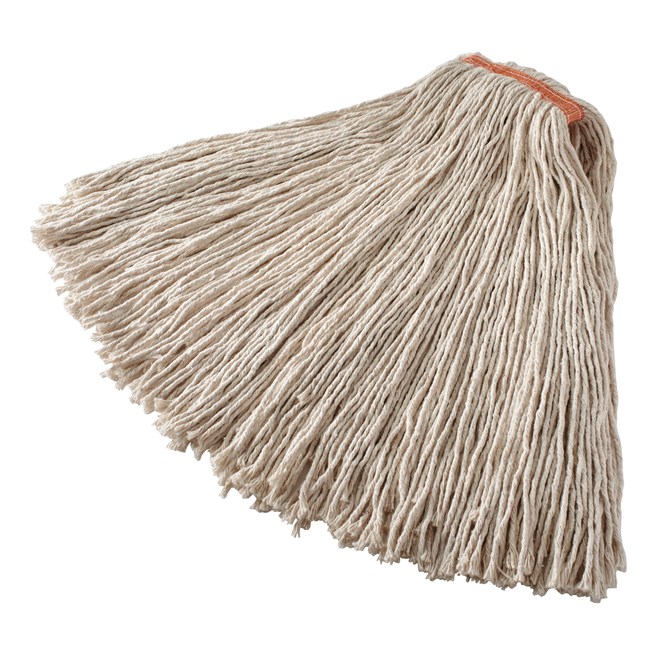 Cut-end mop with screw-on head for general-purpose mopping. Blend of 4-ply cotton/rayon/synthetic. Enhanced mop-to-floor contact.