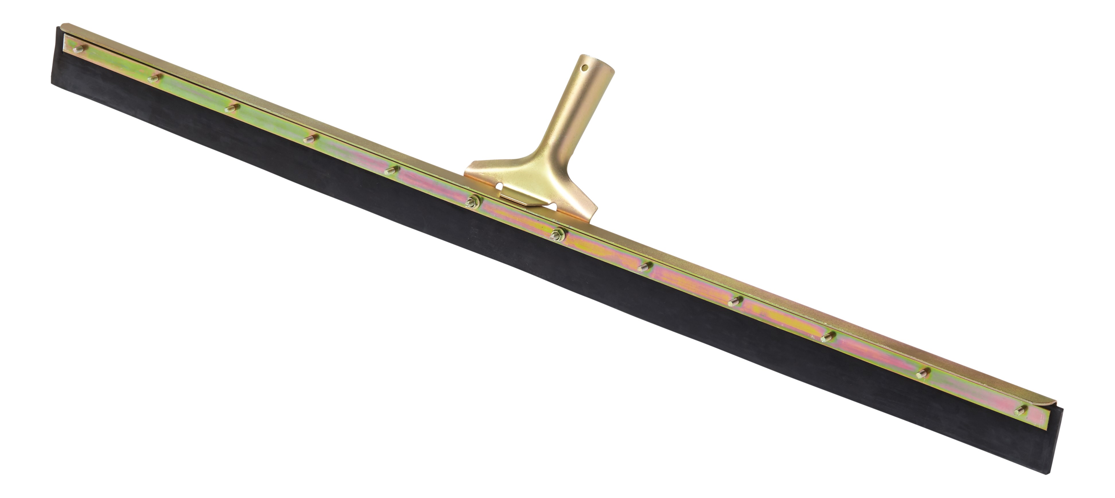This straight floor squeegee features a dual moss rubber blade that will not leave marks. The blade is dual moss rubber. Ideal for removing liquid spills and heavy dirt in any work environment. The blade fits standard tapered handles. 36" long.