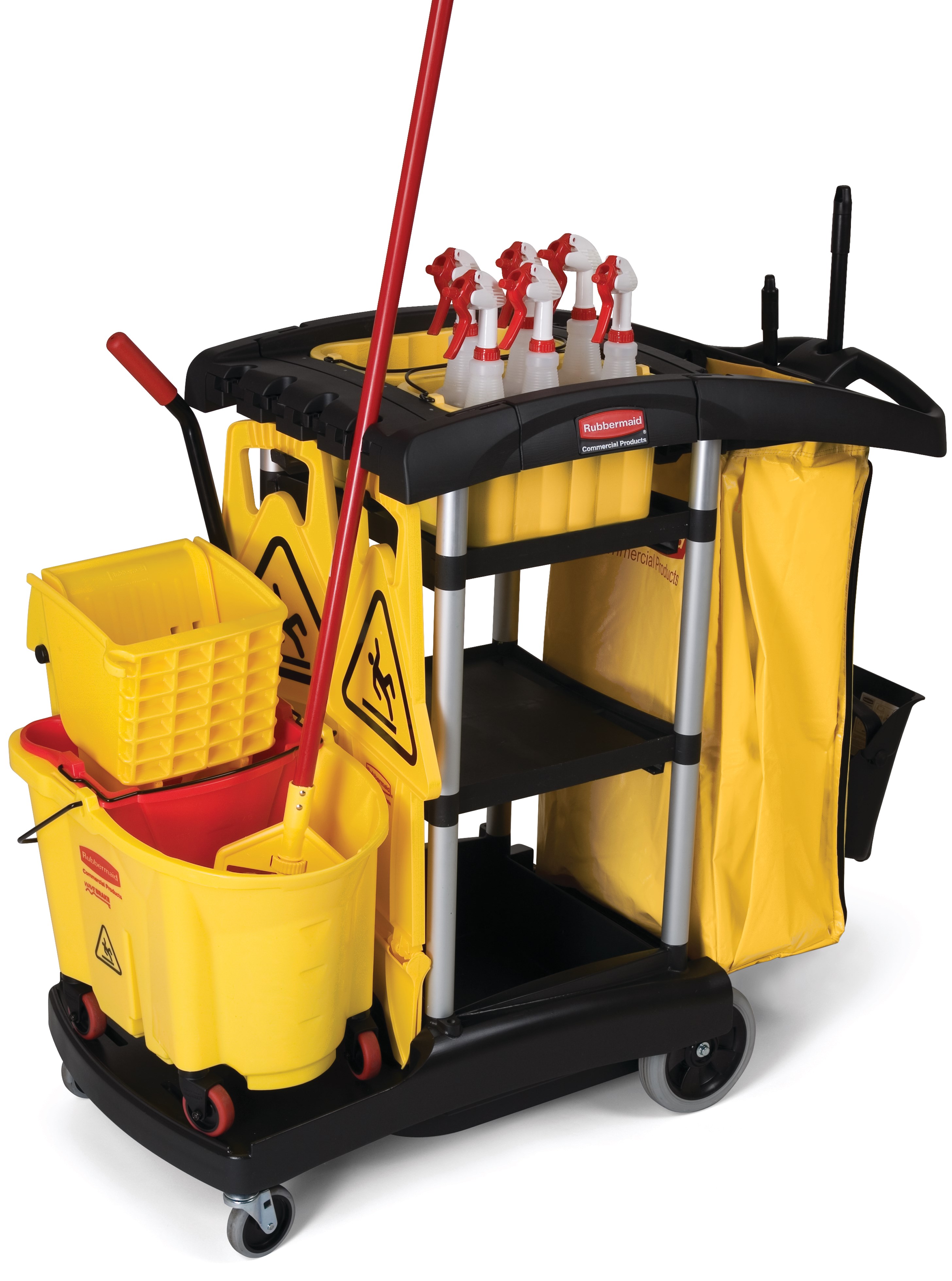 De schoonmaakkar met hoge capaciteit biedt 40% meer ruimte dan traditionele schoonmaakkarren om tijd te besparen bij het ophalen van schoonmaakmateriaal.