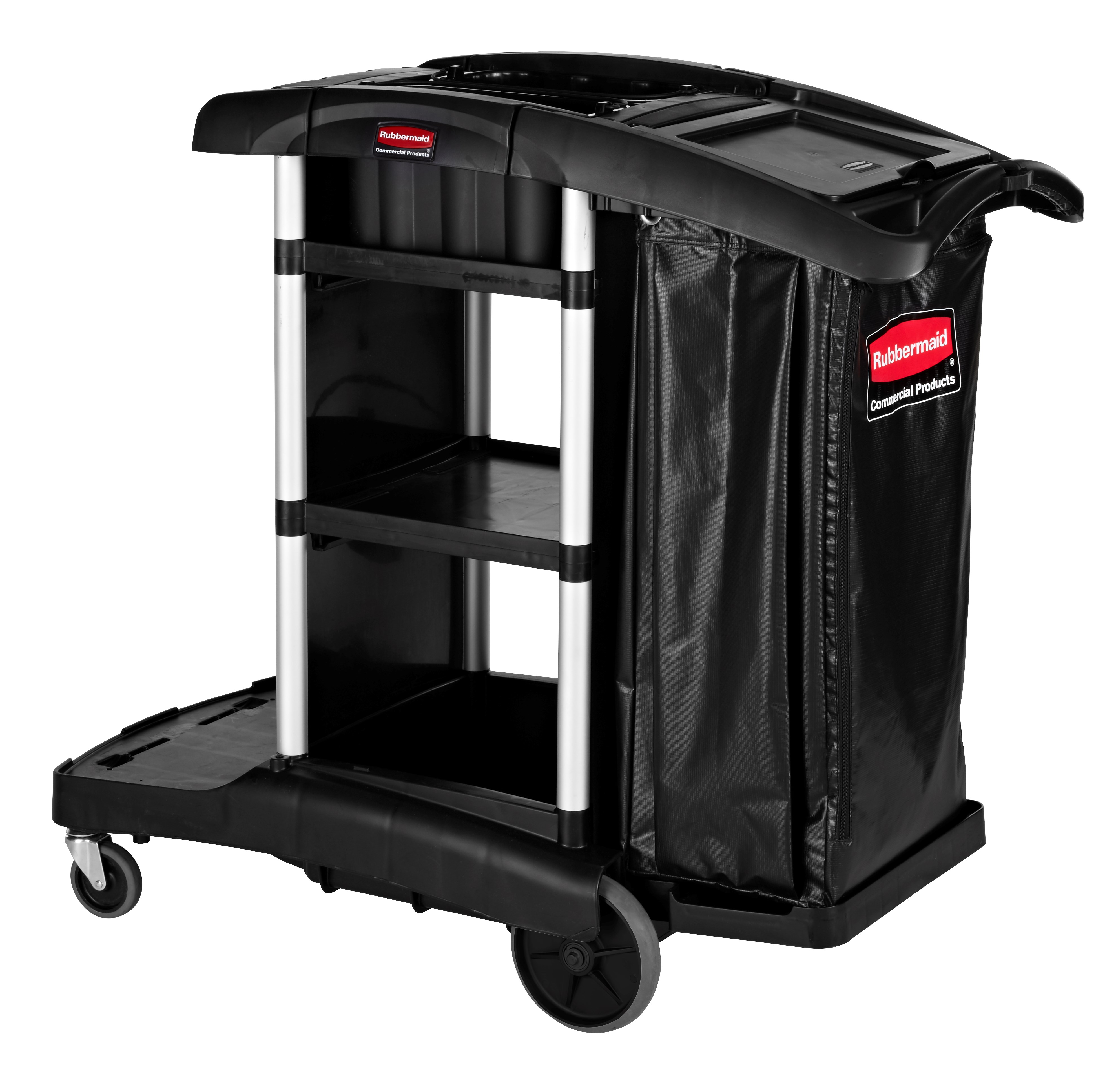 The Rubbermaid Commercial Executive Janitorial Cleaning Cart - High-Capacity is a discreet and customizable solution with room for additional add-ons and accessories to meet your needs.