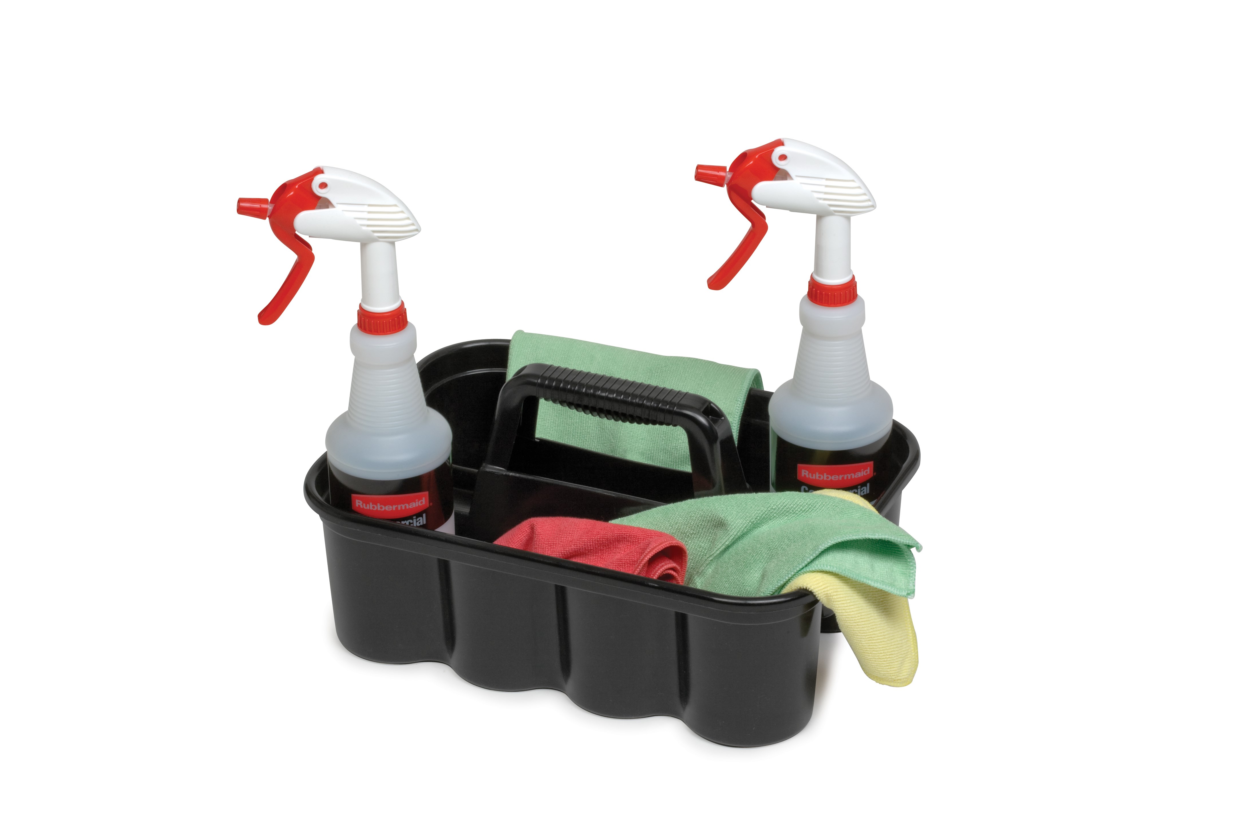 All-purpose caddy is perfect for carrying tools or cleaning supplies. Heavy-duty caddy conveniently fits on cleaning and housekeeping carts. Securely holds up to eight 32 oz spray bottles and other common cleaning tools.