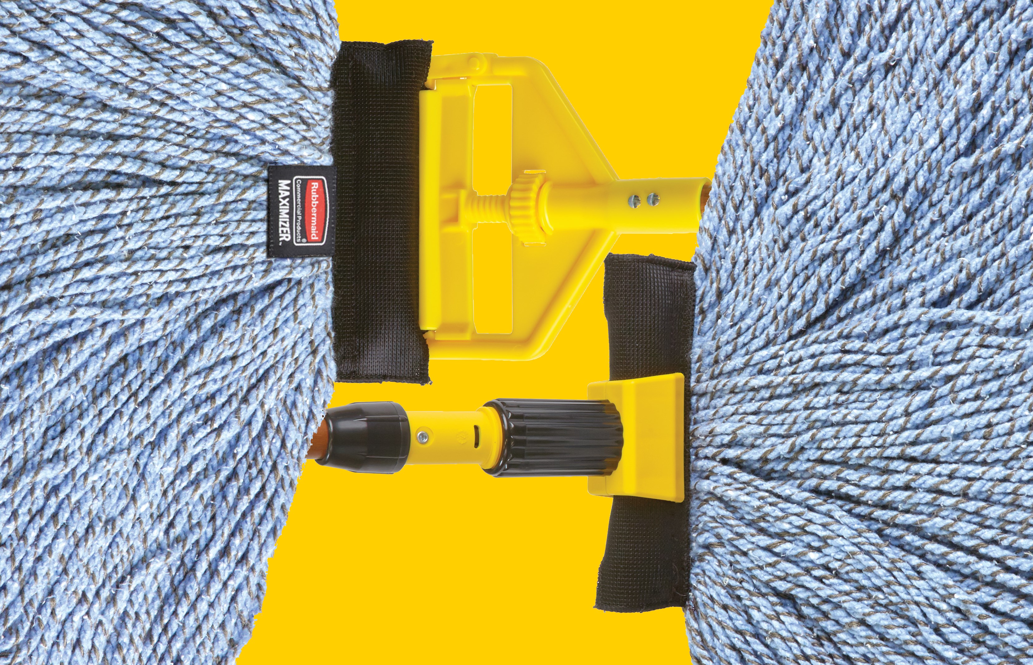 The Rubbermaid Commercial Maximizer™ Mop has a specially designed tailband which delivers 30% greater spread in use.