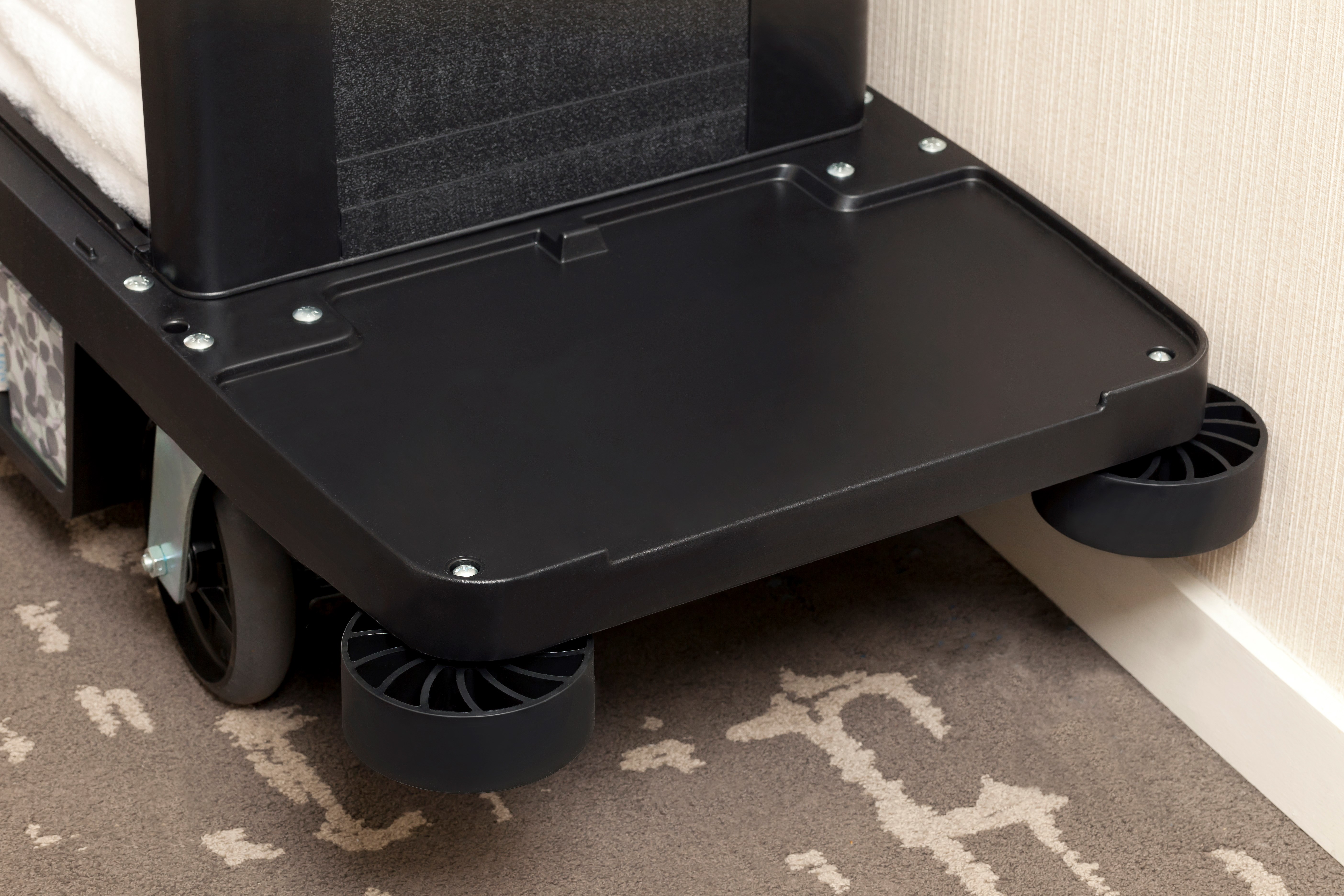 Impact-absorbing and non-marring Housekeeping Cart Bumper Kit from Rubbermaid Commercial is designed to reduce costly wall damage.