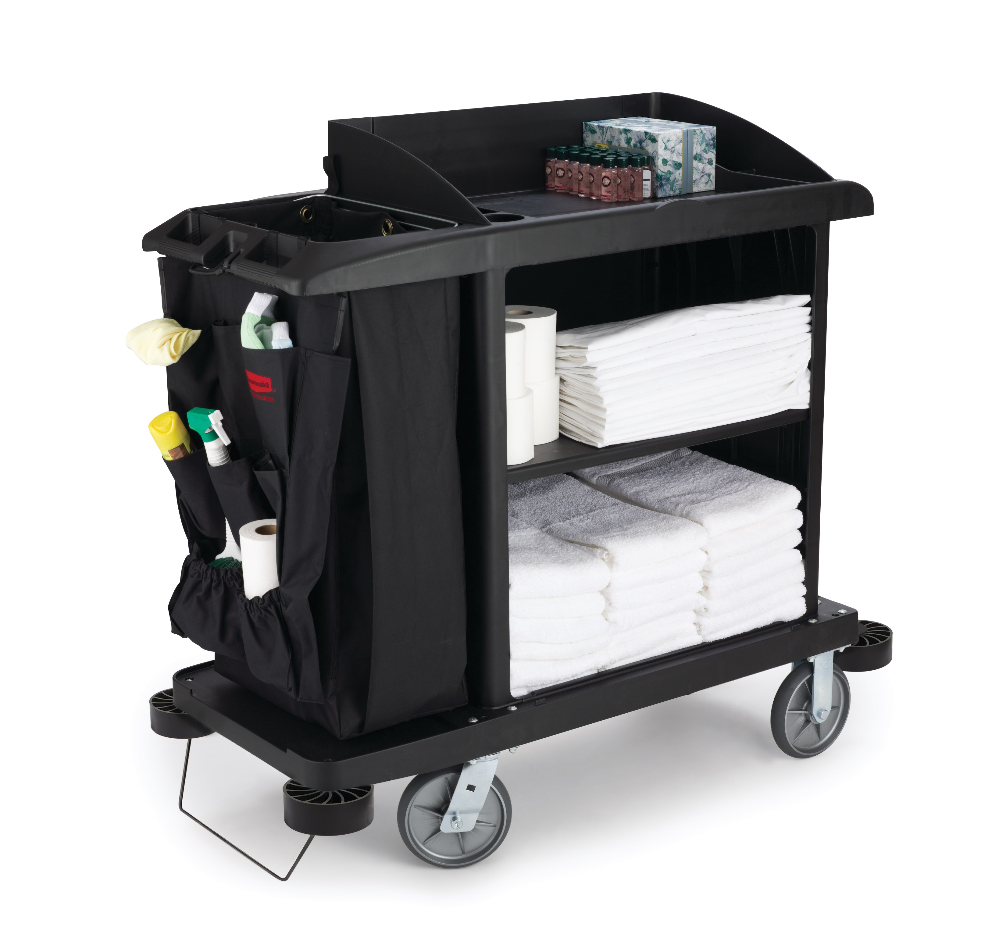 The 9-Pocket Organizer is designed to increase productivity by providing extra organization for housekeeping or janitor carts.