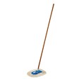 The mop is for use with the Trapper® looped-end or Kut-A-Way® cut-end triangle-shaped wedge mops. The floor mop has a wood handle with heavy-gauge plated wire frame. It is ideal for spot dust mopping in tight corners, under equipment or behind furniture.