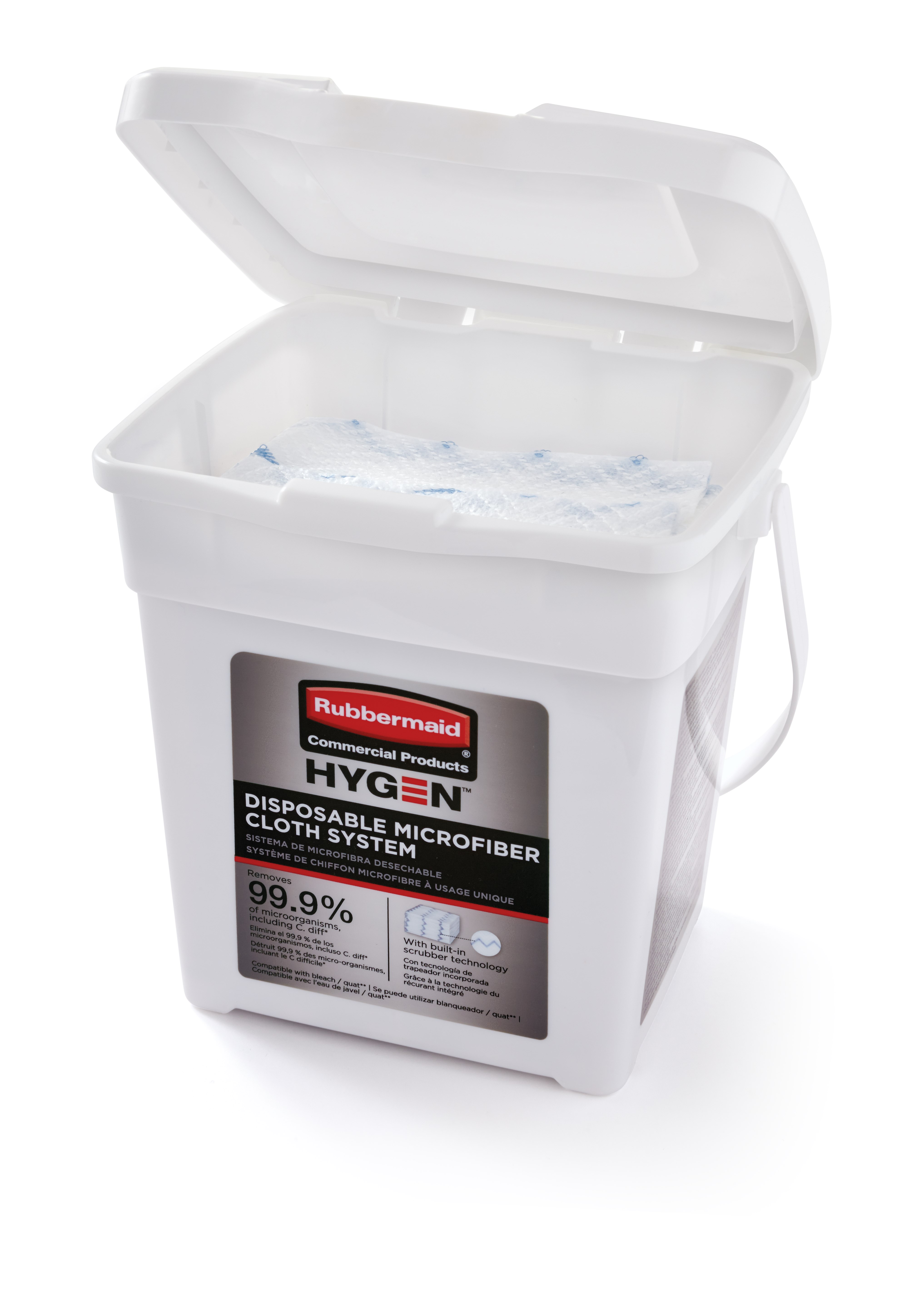 HYGEN™ Disposable Microfiber Cloth Charging Tub is a component of the Disposable Microfiber System that effectively moistens 80 cloths at once while ensuring correct saturation levels. The system combines superior microfiber with built-in scrubber technology, in a disposable application, to prevent cross-transmission and reduce the risk of healthcare-associated infections.