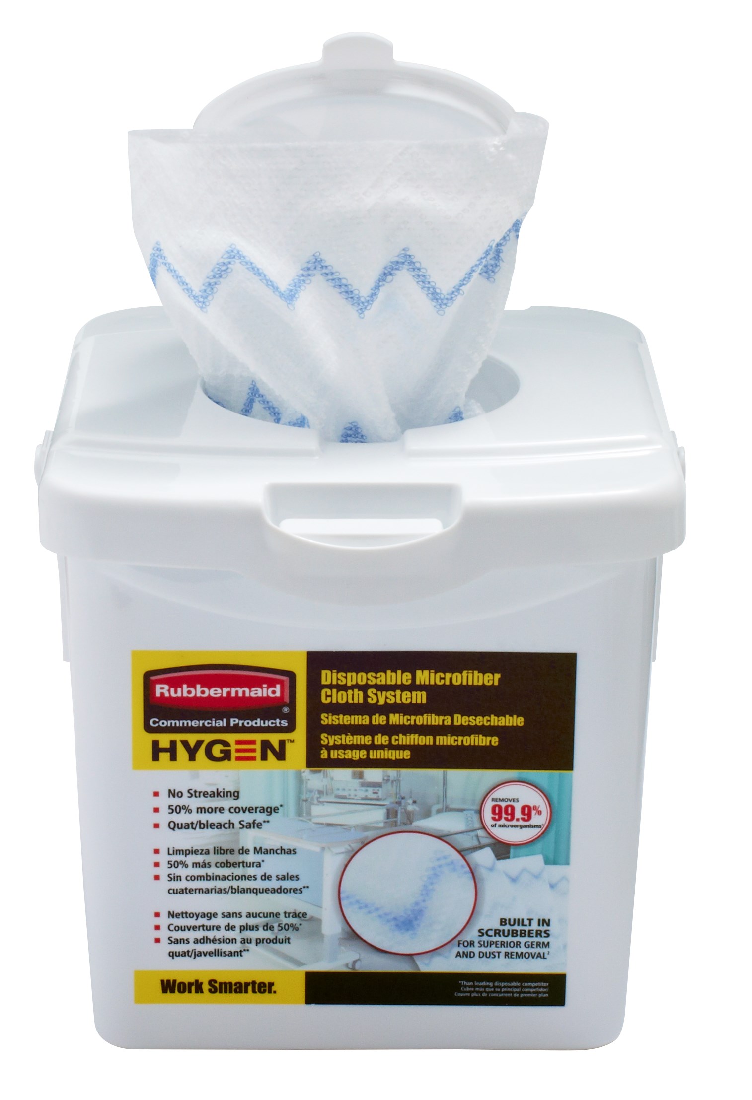 HYGEN™ Disposable Microfiber Cloth Charging Tub is a component of the Disposable Microfiber System that effectively moistens 80 cloths at once while ensuring correct saturation levels. The system combines superior microfiber with built-in scrubber technology, in a disposable application, to prevent cross-transmission and reduce the risk of healthcare-associated infections.