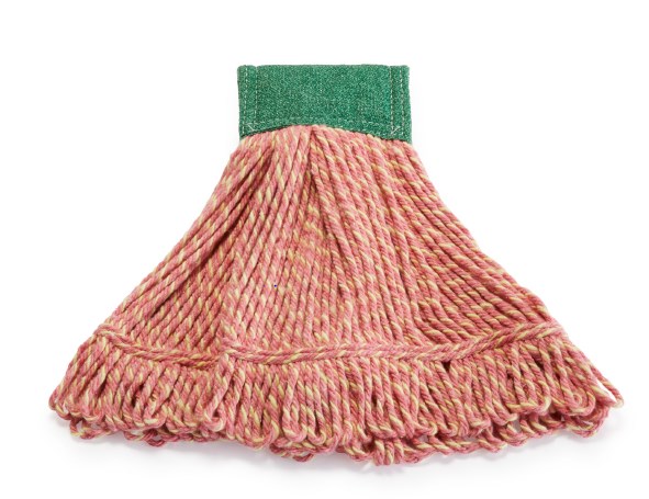 The Rubbermaid Commercial Scrubbing Wet Mop features an integrated scrubbing headband that removes stuck-on messes faster without interrupting the mopping process.
