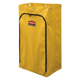The Vinyl Bag for Janitorial Cleaning Carts is a waste collection bag that can hold up to 24 gallons of soiled linens and waste.