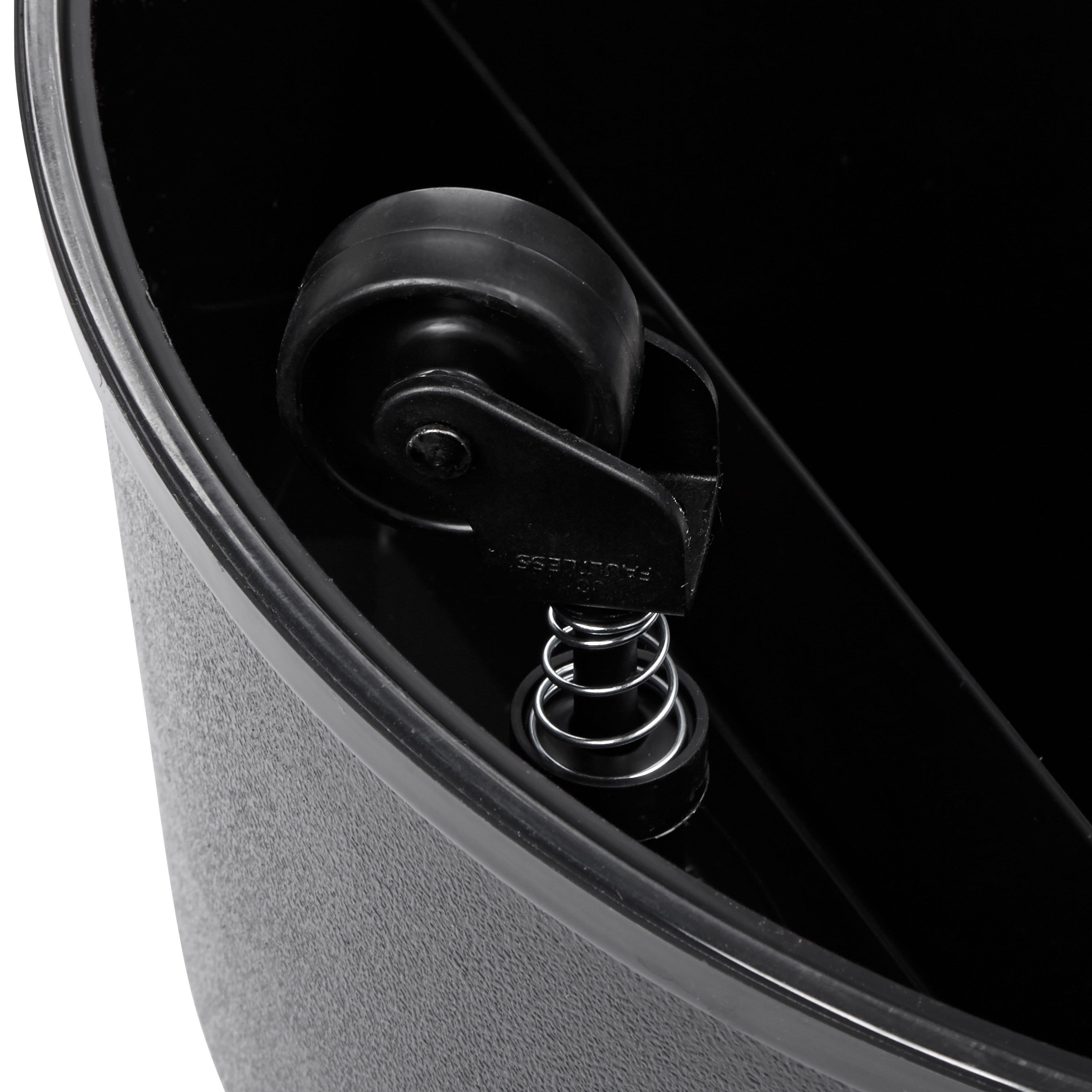 Heavy-duty stepstool glides easily on retractable rubber casters and supports loads up to 350 lbs (158.8 kg).