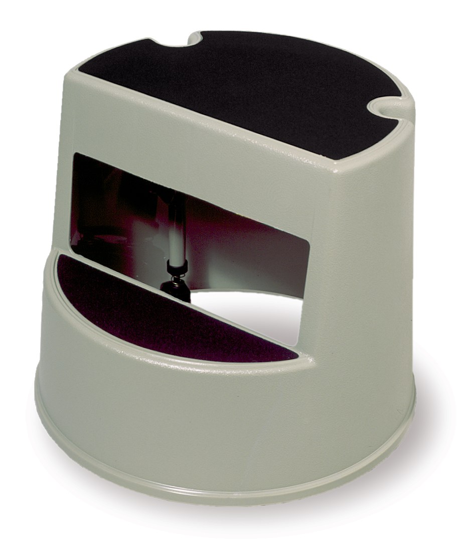 Heavy-duty stepstool glides easily on retractable rubber casters and supports loads up to 350 lbs (158.8 kg).