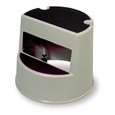Heavy-duty stepstool glides easily on retractable rubber casters and supports loads up to 350 lbs (158.8 kg).