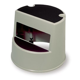 Heavy-duty stepstool glides easily on retractable rubber casters and supports loads up to 350 lbs (158.8 kg).