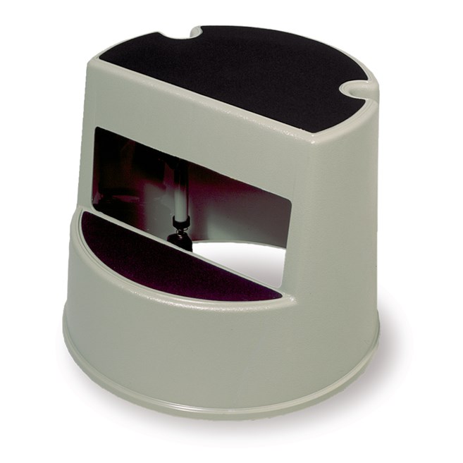 Heavy-duty stepstool glides easily on retractable rubber casters and supports loads up to 350 lbs (158.8 kg).