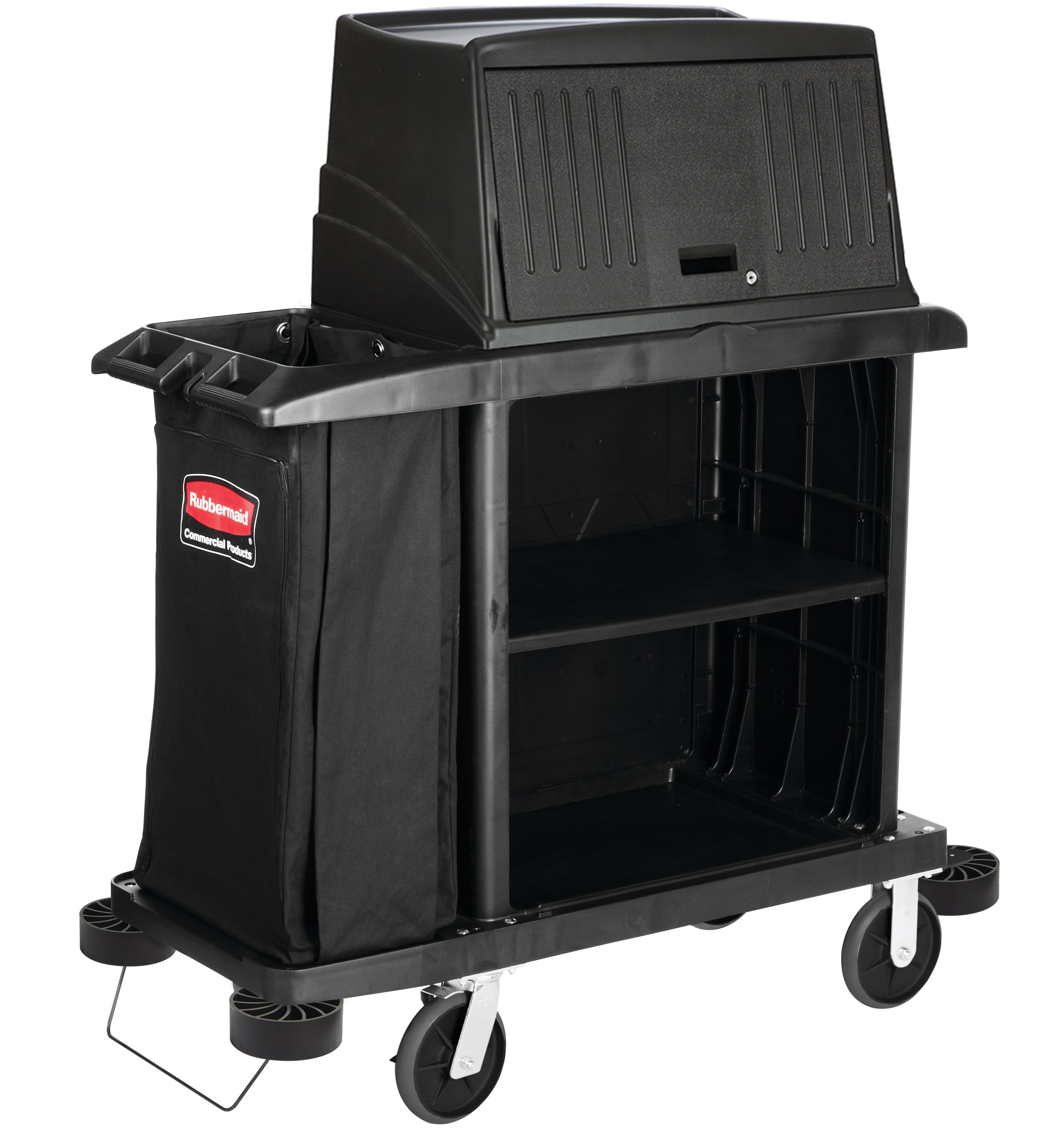 The Executive Compact Housekeeping Cart is a complete system solution for housekeeping. Adjustable storage options easily accommodate specific cleaning supply needs and provide flexibility.