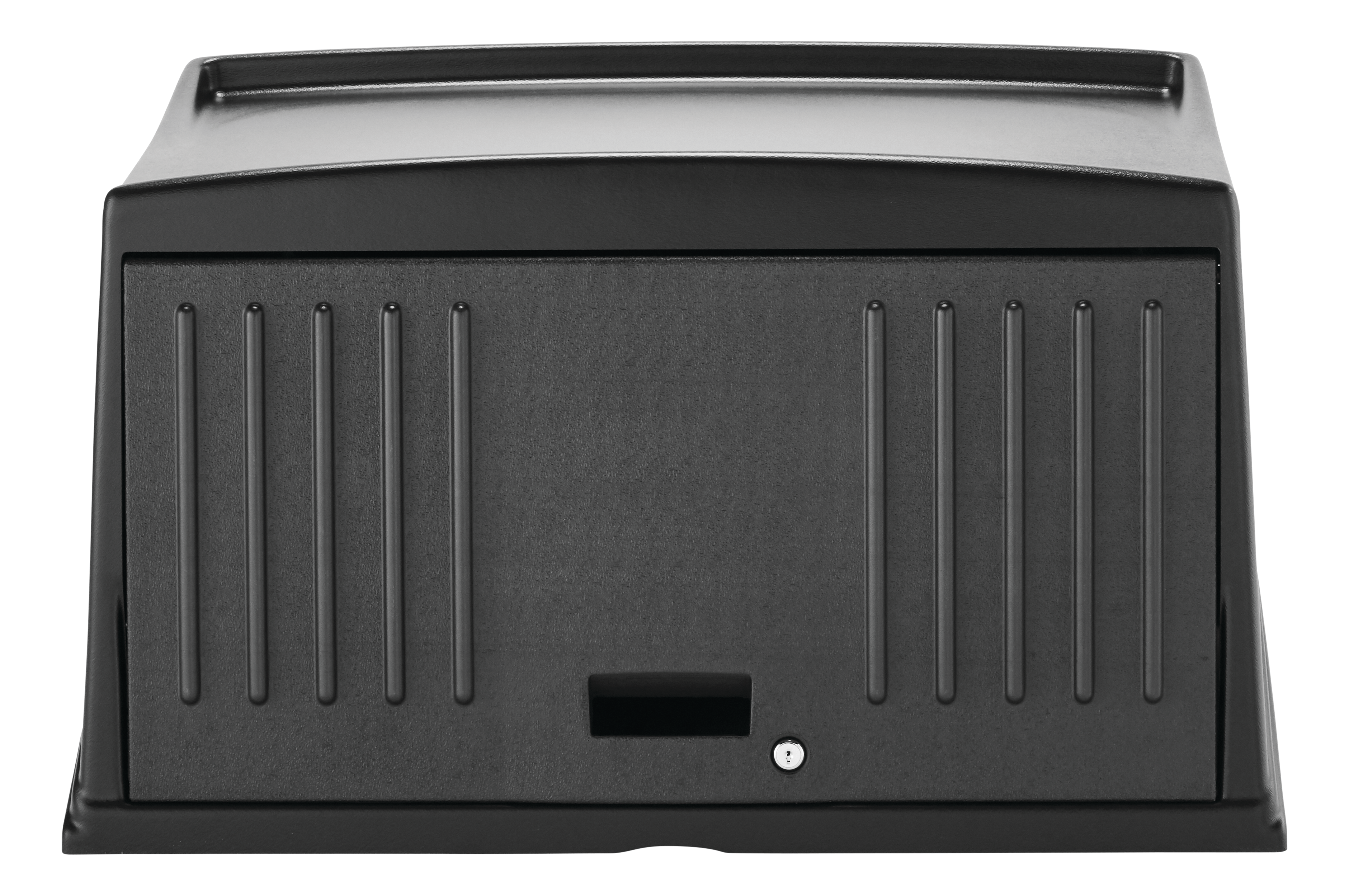 La cubierta con cerradura para los carros de limpieza tradicionales de Rubbermaid Commercial Products Executive asegura y oculta los suministros y los productos de cortesía almacenados en la parte superior del carro.