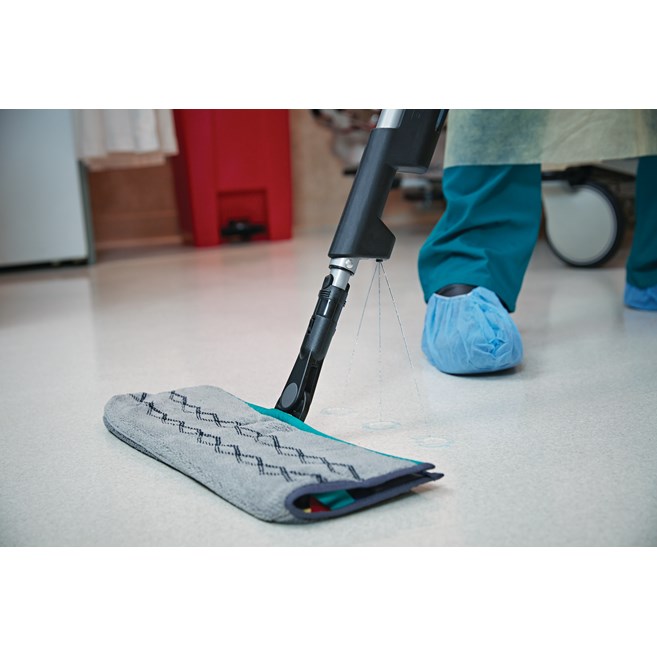 HYGEN™ Quick-Connect Frames features a flat profile that slides easily under furniture and equipment. Trapezoidal shape improves cleaning in corners and other hard to reach areas by reaching the highest spaces with ease.