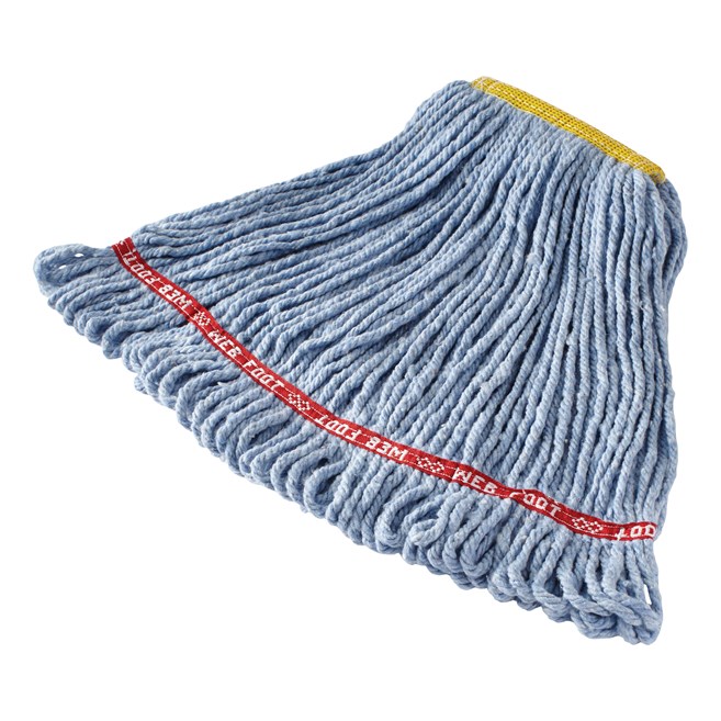The Rubbermaid Commercial Web Foot® Wet Mops contains a  balanced blend of cotton and synthetic fibers that delivers up to five times the absorbency of cotton mops.