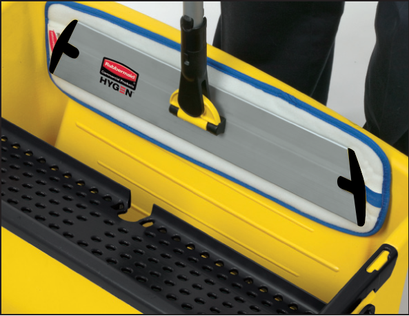 The Rubbermaid Commercial HYGEN™ Microfibre Charging Bucket with Press Wringer allows for easy, "no touch" wringing.