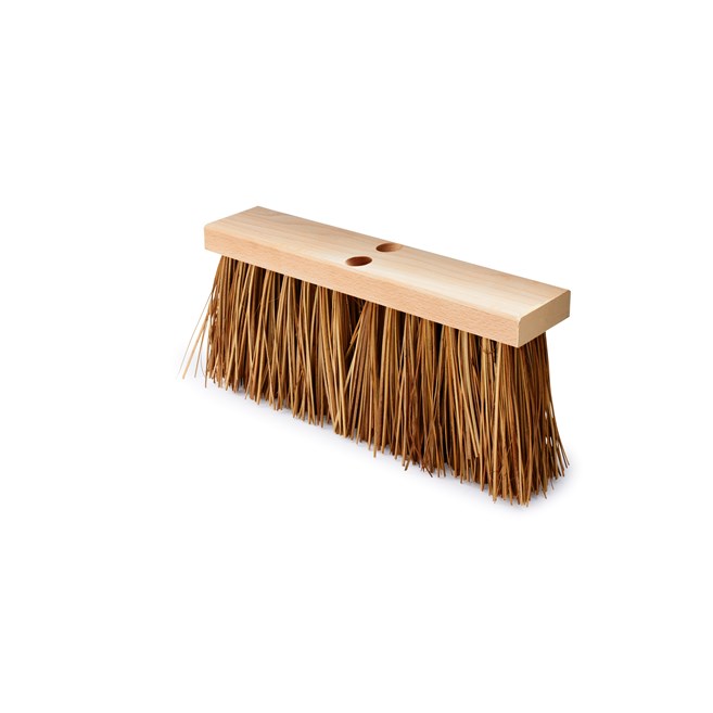 Street Broom FG9B2200 is a street sweep for the most demanding rough surfaces. Wide flared ends for greater floor coverage and ease when sweeping close to walls or curbs. Accepts tapered handles. Hardwood Block. Palmyra Fill. Handles sold separately.