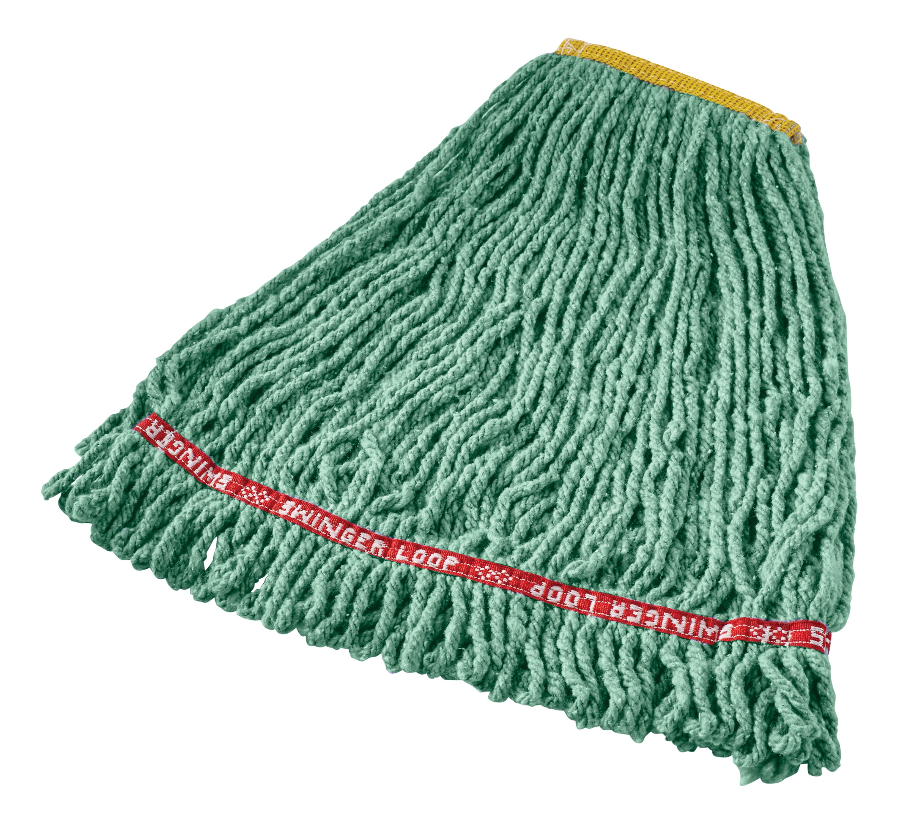 Prelaundered and preshrunk or increased mop performance after laundering. Balanced 4-ply blend of cotton and synthetic yarn for abosrbency and strength. Looped-end, woven tailbanded mop provides greater floor coverage. PVC-coated mesh headband for longer product life. Recycled content: colors are up to 65% post-industrial cotton and 35% PET plastic. Standard launderability, up to 50 launderings.