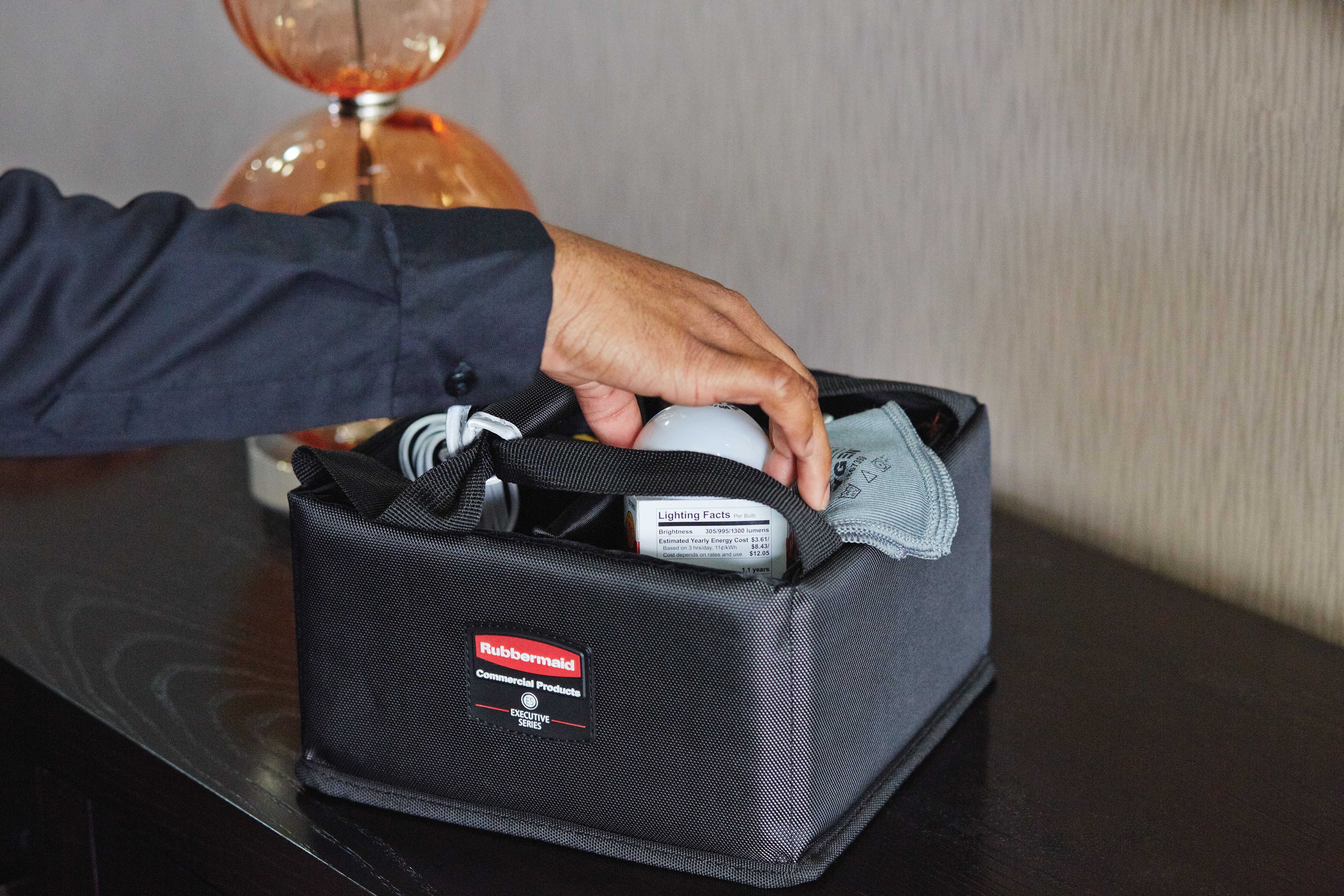 The Executive Quick Cart Caddy is great for organizing amenities with its adjustable and removable dividers.