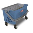 Microfiber Finish Mop Bucket with Wringer allows for easy, "no touch" wringing in the blue color most often associated with finish applications. The smooth nonporous bucket cleans easily, reducing the time spent on stripping traditional mop/bucket wringer combinations to increase operational efficiencies.
