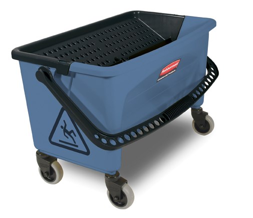 Microfiber Finish Mop Bucket with Wringer allows for easy, "no touch" wringing in the blue color most often associated with finish applications. The smooth nonporous bucket cleans easily, reducing the time spent on stripping traditional mop/bucket wringer combinations to increase operational efficiencies.