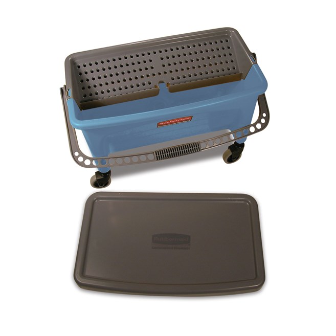 Microfiber Finish Mop Bucket with Wringer allows for easy, "no touch" wringing in the blue color most often associated with finish applications. The smooth nonporous bucket cleans easily, reducing the time spent on stripping traditional mop/bucket wringer combinations to increase operational efficiencies.