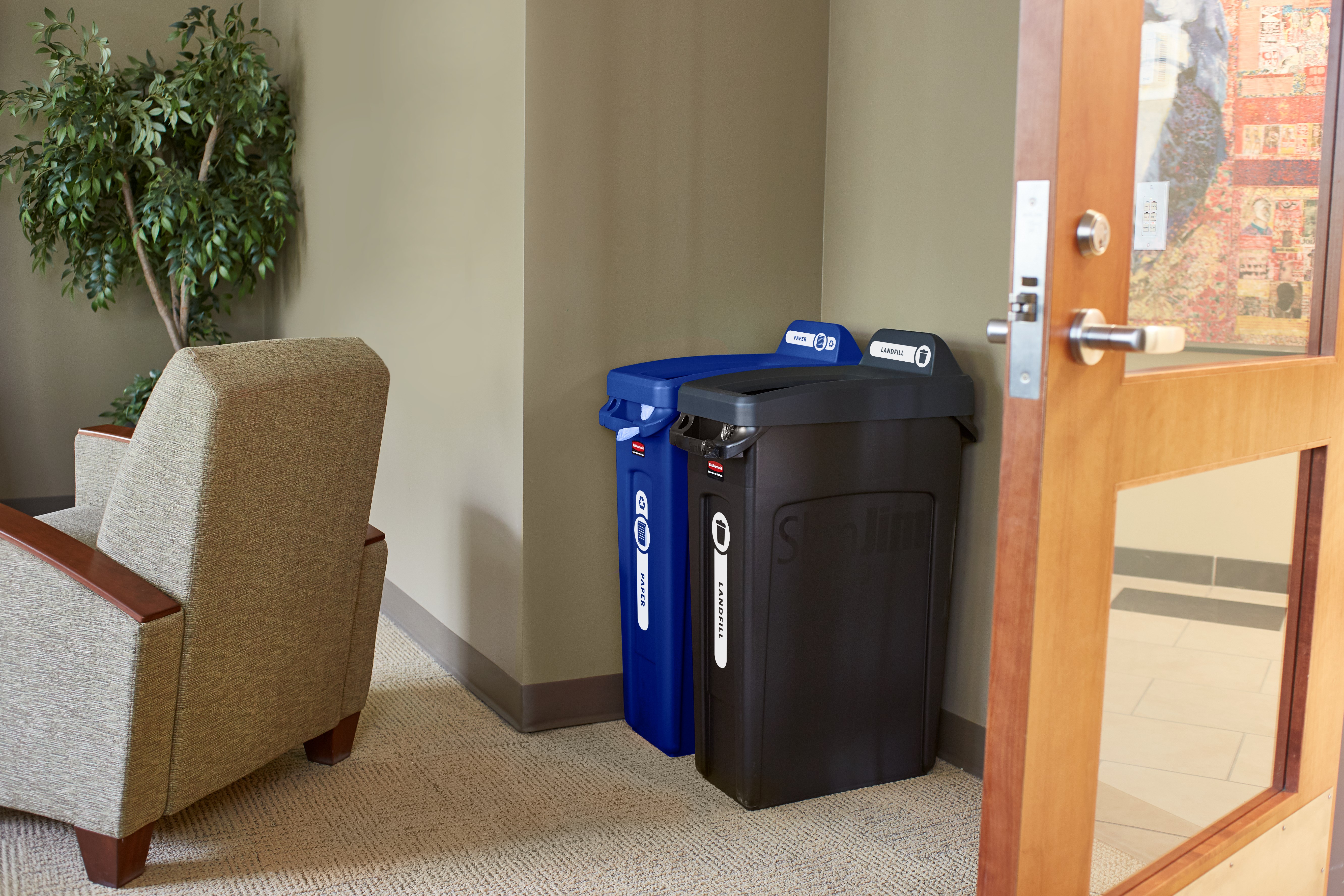 Slim Jim® recycling lids are designed to make recycling easier with consistent color-coding, lid openings and waste stream options