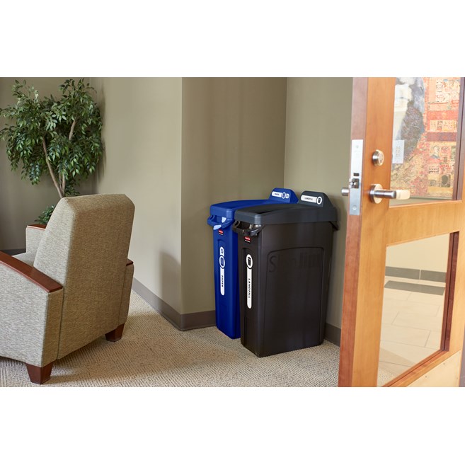 Slim Jim® recycling lids are designed to make recycling easier with consistent color-coding, lid openings and waste stream options