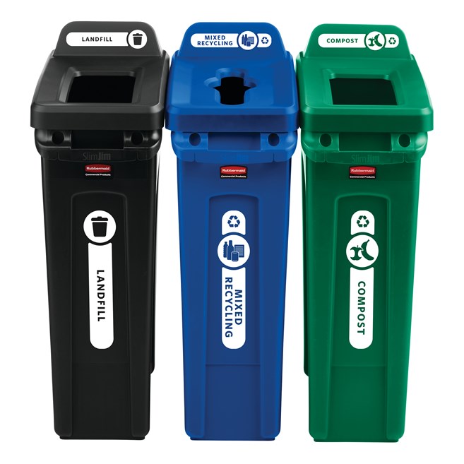 Slim Jim® recycling lids are designed to make recycling easier with consistent color-coding, lid openings and waste stream options