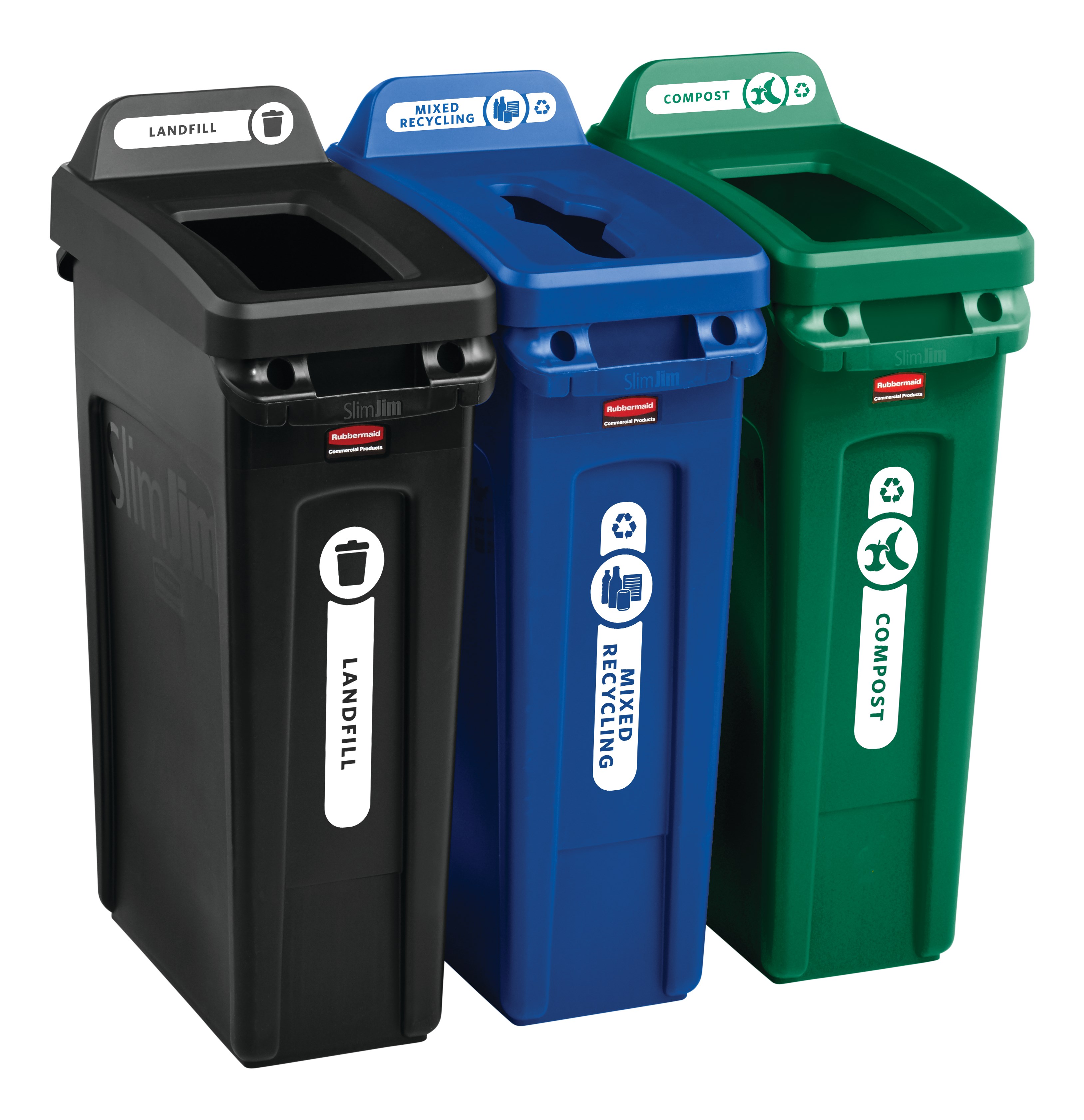 Slim Jim® recycling lids are designed to make recycling easier with consistent color-coding, lid openings and waste stream options