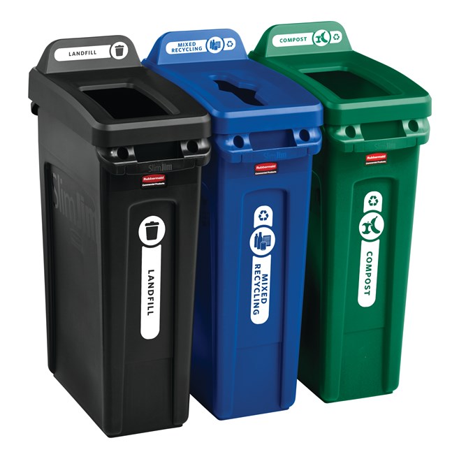 Slim Jim® recycling lids are designed to make recycling easier with consistent color-coding, lid openings and waste stream options