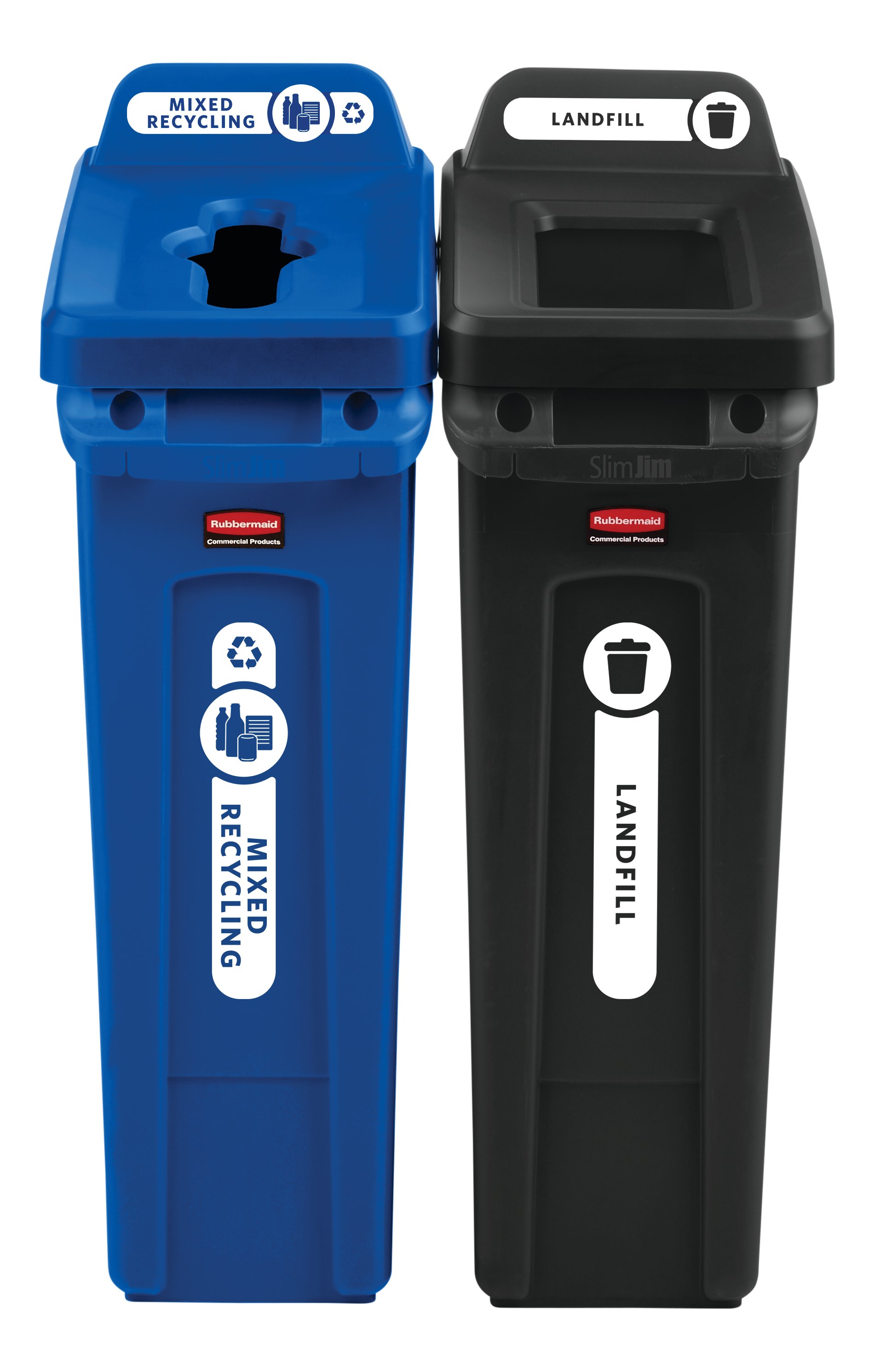 Slim Jim® recycling lids are designed to make recycling easier with consistent color-coding, lid openings and waste stream options