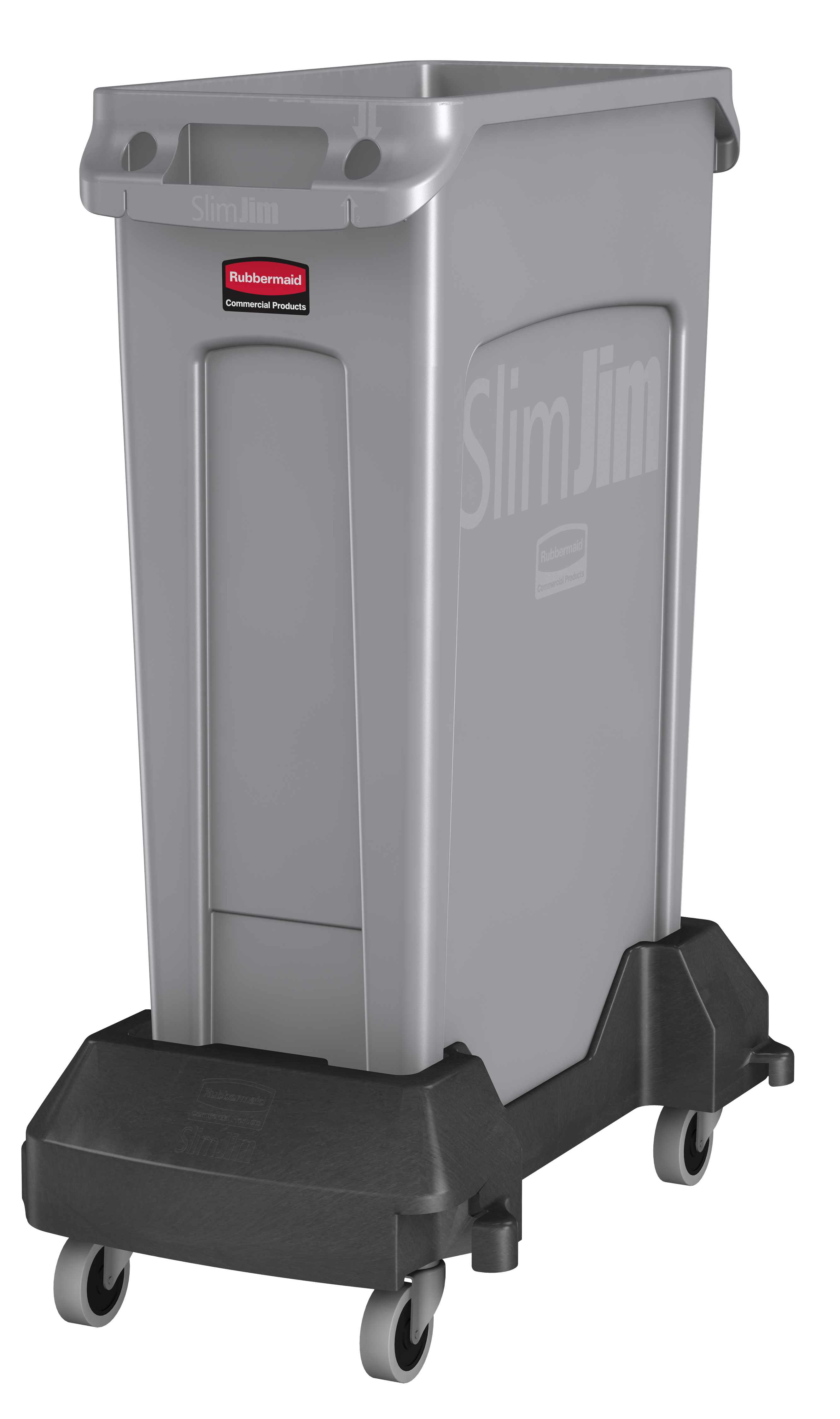 The Rubbermaid Commercial Vented Slim Jim® Resin Dolly is designed to support and transport Vented Slim Jim® containers smoothly and efficiently through any commercial facility.