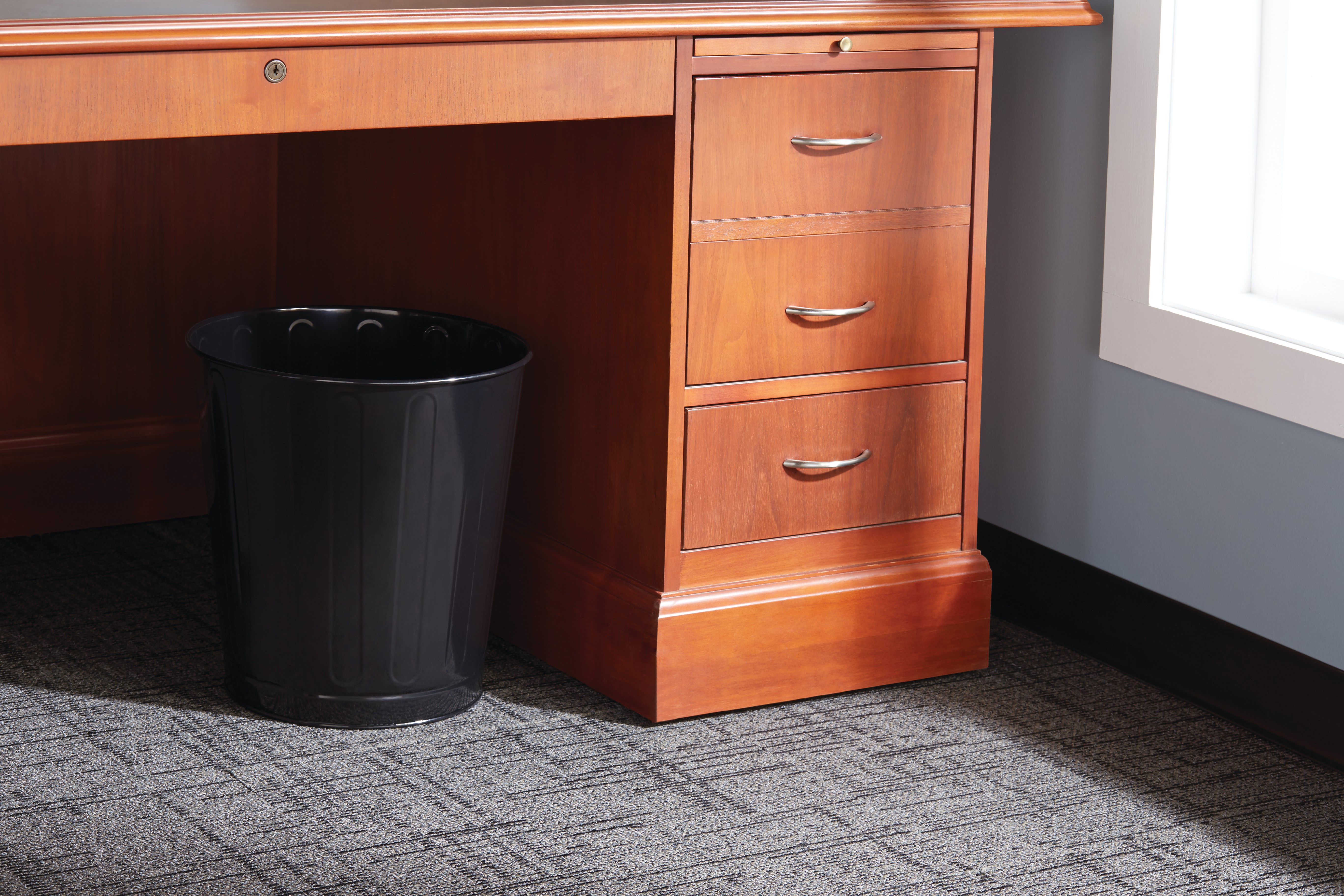 The Rubbermaid Commercial Open Top Steel Wastebaskets are fire-safe and puncture-resistant.