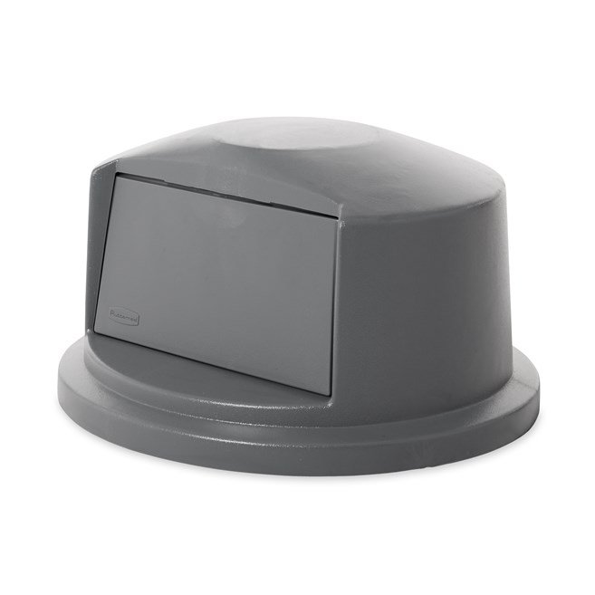 The Rubbermaid Commercial Vented BRUTE® Dome Top Lid is built tough with a snap-lock design for a perfect fit. A spring door makes trash disposal easy and prevents insects from entering the receptacle.