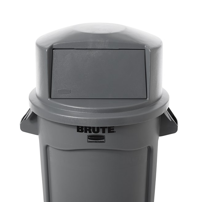 The Rubbermaid Commercial Vented BRUTE® Dome Top Lid is built tough with a snap-lock design for a perfect fit. A spring door makes trash disposal easy and prevents insects from entering the receptacle.
