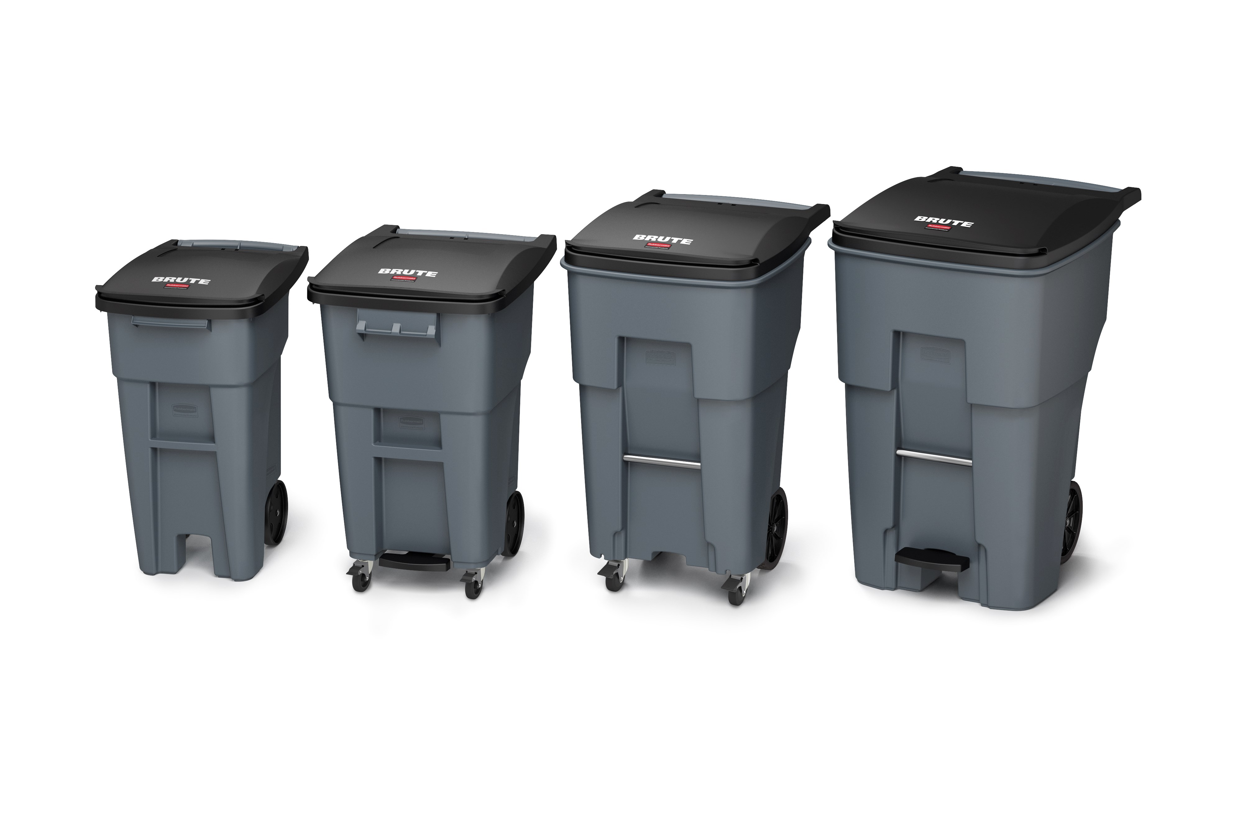 The Rubbermaid Commercial Step-On Rollouts with Casters facilitate hands-free waste disposal with the added benefit of superior mobility. Front swivel casters distribute weight evenly for enhanced maneuverability.